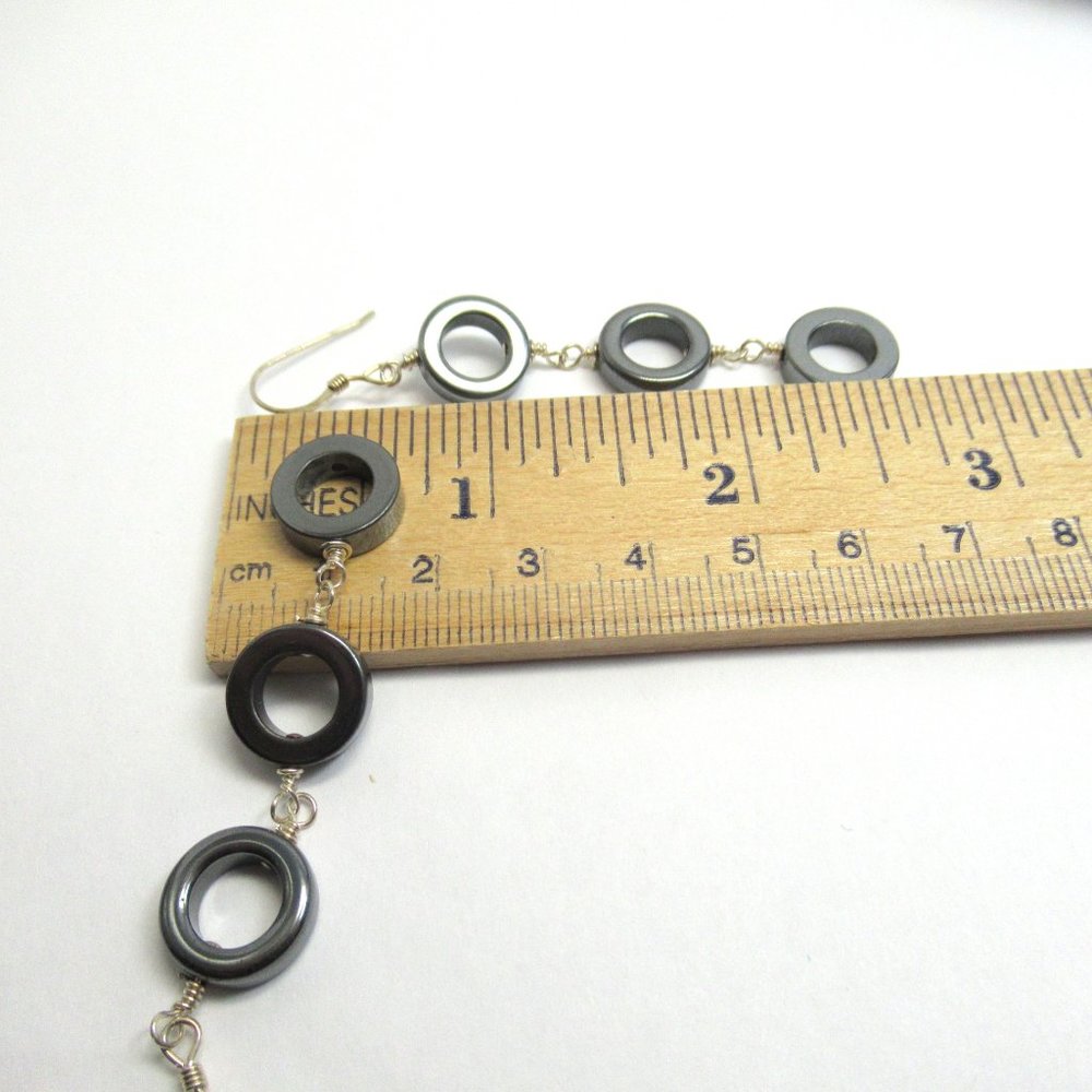 Sterling Hematite Donut earrings - Picture 6 of 8